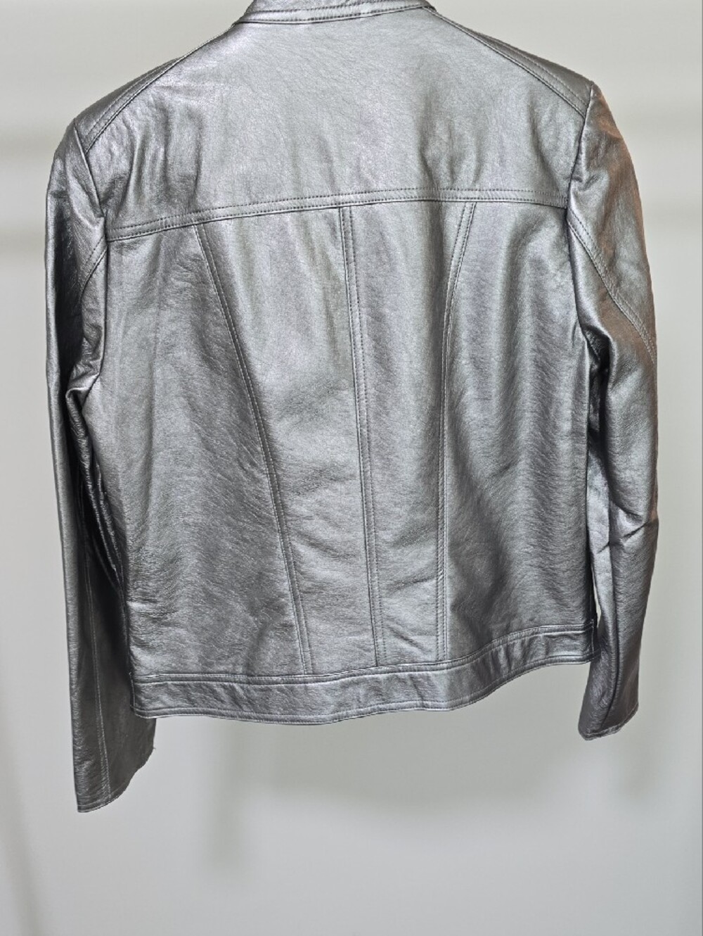 Simply Vera Vera Wang Metallic Silver Faux Leather Moto Jacket - Picture 3 of 4